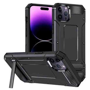 For iPhone 15 Pro Matte Holder Phone Case(Black)