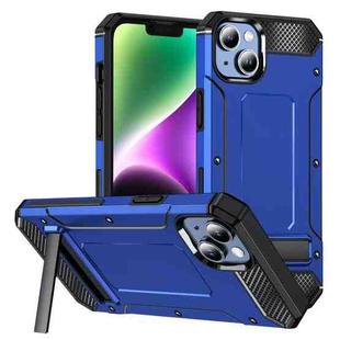 For iPhone 15 Plus Matte Holder Phone Case(Dark Blue)