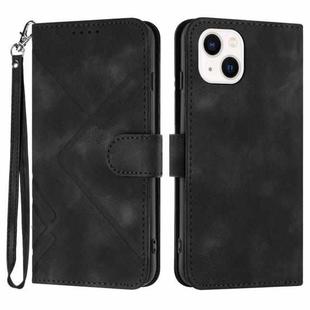 For iPhone 14 Line Pattern Skin Feel Leather Phone Case(Black)