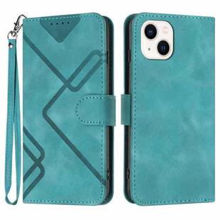 For iPhone 14 Line Pattern Skin Feel Leather Phone Case(Light Blue)