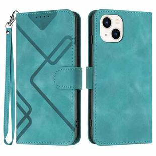 For iPhone 14 Plus Line Pattern Skin Feel Leather Phone Case(Light Blue)