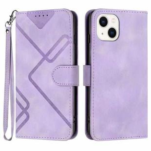 For iPhone 13 Line Pattern Skin Feel Leather Phone Case(Light Purple)