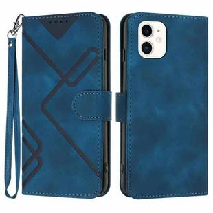 For iPhone 12 mini Line Pattern Skin Feel Leather Phone Case(Royal Blue)