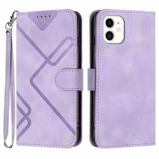 For iPhone 12 mini Line Pattern Skin Feel Leather Phone Case(Light Purple)