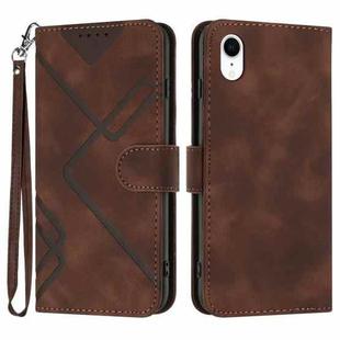 For iPhone XR Line Pattern Skin Feel Leather Phone Case(Coffee)