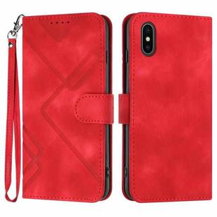 For iPhone X / XS Line Pattern Skin Feel Leather Phone Case(Red)