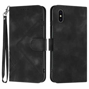 For iPhone X / XS Line Pattern Skin Feel Leather Phone Case(Black)