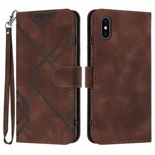 For iPhone X / XS Line Pattern Skin Feel Leather Phone Case(Coffee)