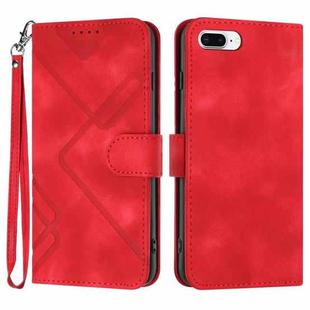 For iPhone 6 Plus/7 Plus/8 Plus Line Pattern Skin Feel Leather Phone Case(Red)