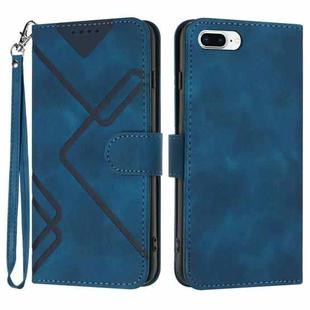 For iPhone 6 Plus/7 Plus/8 Plus Line Pattern Skin Feel Leather Phone Case(Royal Blue)