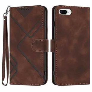 For iPhone 6 Plus/7 Plus/8 Plus Line Pattern Skin Feel Leather Phone Case(Coffee)