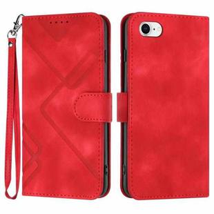 For iPhone 6/7/8/SE 2020/SE 2022 Line Pattern Skin Feel Leather Phone Case(Red)