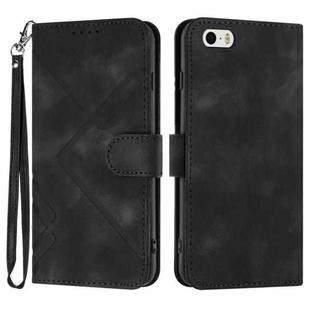 For iPhone 5s / SE Line Pattern Skin Feel Leather Phone Case(Black)