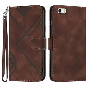 For iPhone 5s / SE Line Pattern Skin Feel Leather Phone Case(Coffee)