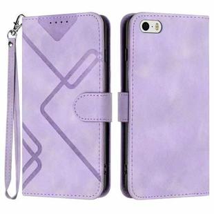 For iPhone 5s / SE Line Pattern Skin Feel Leather Phone Case(Light Purple)