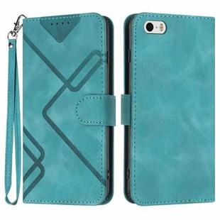 For iPhone 5s / SE Line Pattern Skin Feel Leather Phone Case(Light Blue)