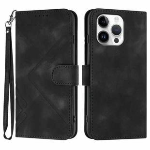 For iPhone 16 Pro Max Line Pattern Skin Feel Leather Phone Case(Black)