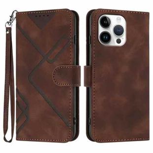 For iPhone 16 Pro Max Line Pattern Skin Feel Leather Phone Case(Coffee)