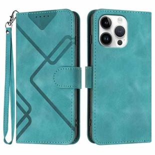 For iPhone 16 Pro Max Line Pattern Skin Feel Leather Phone Case(Light Blue)