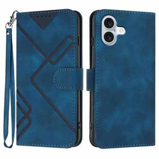 For iPhone 16 Plus Line Pattern Skin Feel Leather Phone Case(Royal Blue)