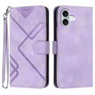 For iPhone 16 Plus Line Pattern Skin Feel Leather Phone Case(Light Purple)