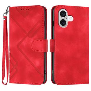 For iPhone 17 Line Pattern Skin Feel Leather Phone Case(Red)