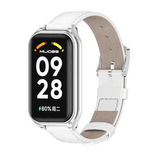 For Redmi Band 2 Mijobs Metal Shell Genuine Leather Watch Band(White Silver)