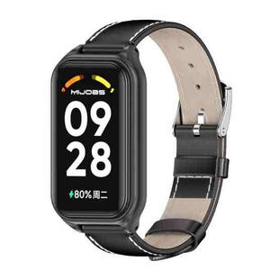For Redmi Band 2 Mijobs Metal Shell Genuine Leather Watch Band(Black)