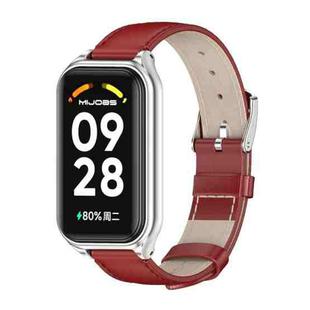 For Redmi Band 2 Mijobs Metal Shell Genuine Leather Watch Band(Red Silver)