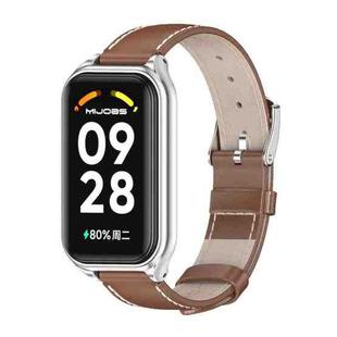 For Redmi Band 2 Mijobs Metal Shell Genuine Leather Watch Band(Brown Silver)