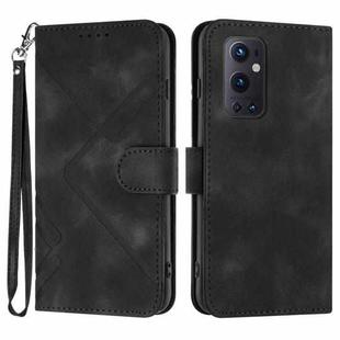 For OnePlus 9 Pro Line Pattern Skin Feel Leather Phone Case(Black)
