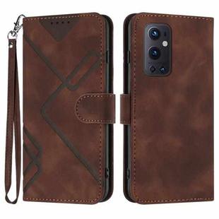 For OnePlus 9 Pro Line Pattern Skin Feel Leather Phone Case(Coffee)