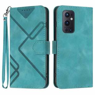 For OnePlus 9 Pro Line Pattern Skin Feel Leather Phone Case(Light Blue)