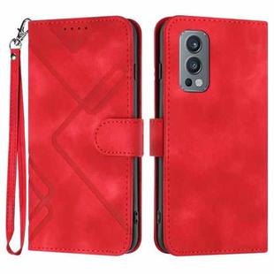 For OnePlus Nord 2 5G Line Pattern Skin Feel Leather Phone Case(Red)