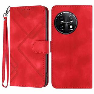 For OnePlus 11 Line Pattern Skin Feel Leather Phone Case(Red)