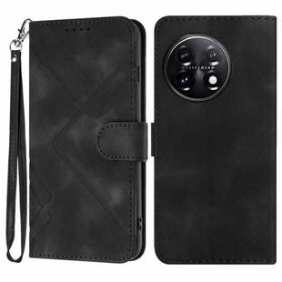 For OnePlus 11 Line Pattern Skin Feel Leather Phone Case(Black)