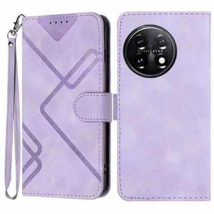For OnePlus 11 Line Pattern Skin Feel Leather Phone Case(Light Purple)
