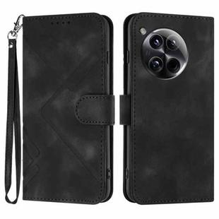 For OnePlus 12 Line Pattern Skin Feel Leather Phone Case(Black)