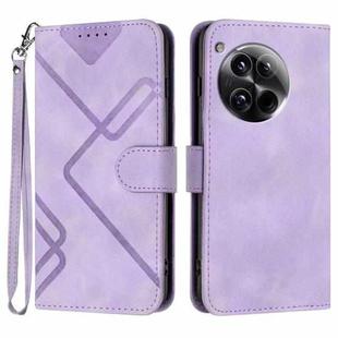 For OnePlus 12 Line Pattern Skin Feel Leather Phone Case(Light Purple)