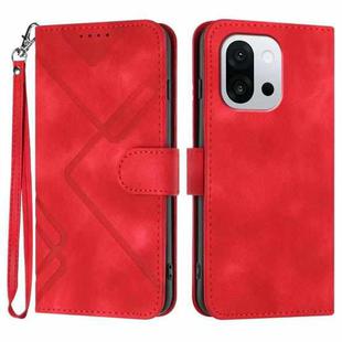 For OnePlus 13T Line Pattern Skin Feel Leather Phone Case(Red)