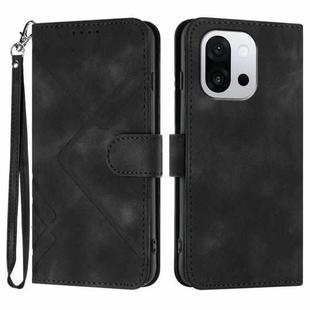 For OnePlus 13T Line Pattern Skin Feel Leather Phone Case(Black)