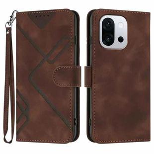 For OnePlus 13T Line Pattern Skin Feel Leather Phone Case(Coffee)