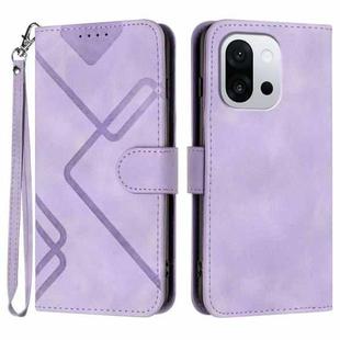 For OnePlus 13T Line Pattern Skin Feel Leather Phone Case(Light Purple)