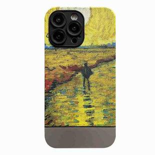 For iPhone 14 Pro Max Oil Painting Electroplating Leather Phone Case(Sunset)