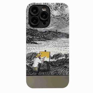 For iPhone 14 Pro Max Oil Painting Electroplating Leather Phone Case(Black and White Starry Sky)