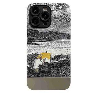 For iPhone 14 Pro Oil Painting Electroplating Leather Phone Case(Black and White Starry Sky)