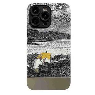 For iPhone 13 Oil Painting Electroplating Leather Phone Case(Black and White Starry Sky)