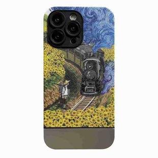 For iPhone 12 Pro Max Oil Painting Electroplating Leather Phone Case(Train Wheat Field)