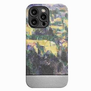 For iPhone 12 Pro Oil Painting Electroplating Leather Phone Case(Mountain Village)