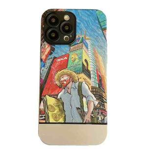 For iPhone 12 Oil Painting Electroplating Leather Phone Case(City)